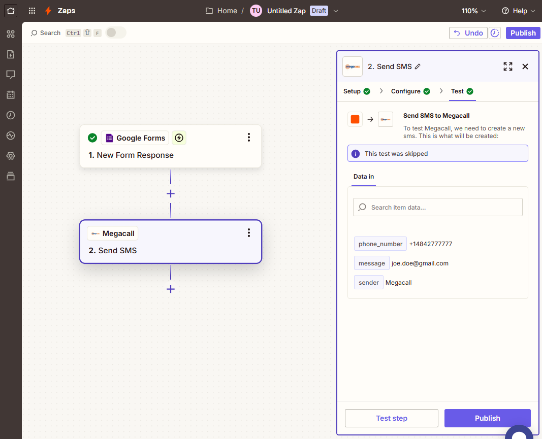 Integration Megacall and Zapier