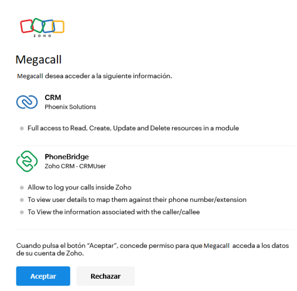 Megacall integrate Zoho CRM