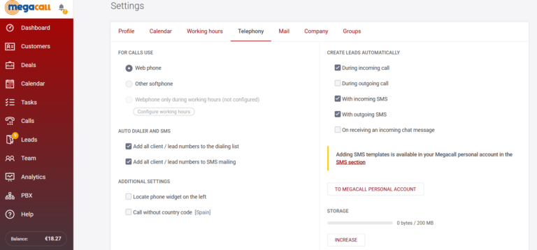 Telepony Megacall CRM