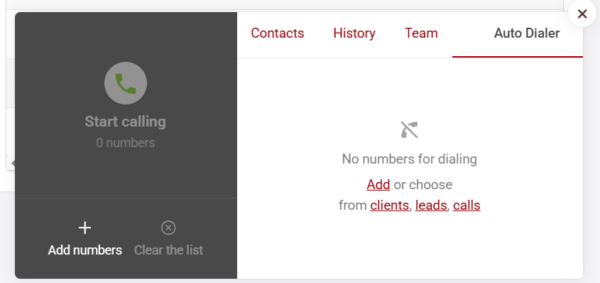Autodialer list Megacall CRM