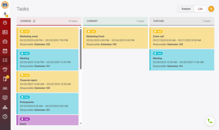Tasks Megacall CRM