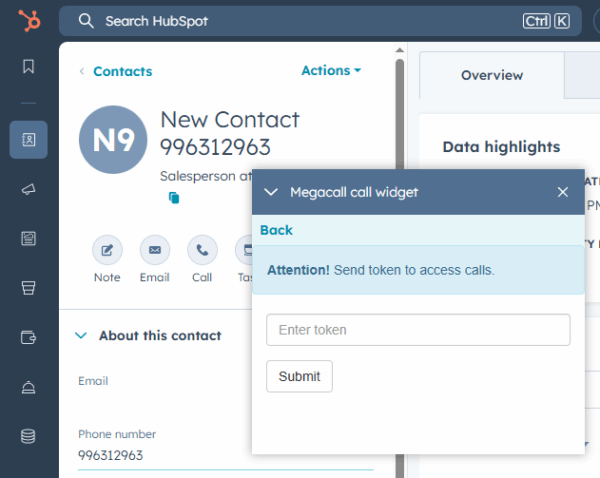 Megacall integration HubSpot