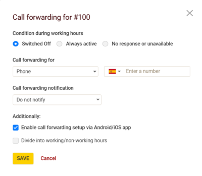 Call forwarding Megacall PBX
