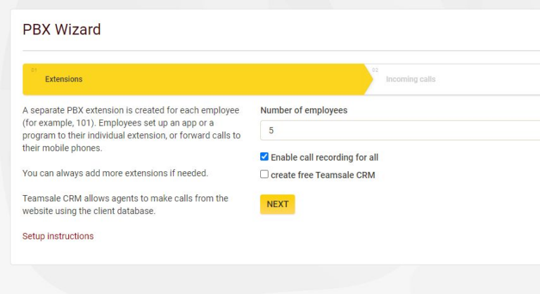 Configuration assistant Megacall PBX