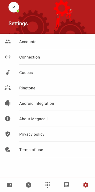 Megacall app Settings