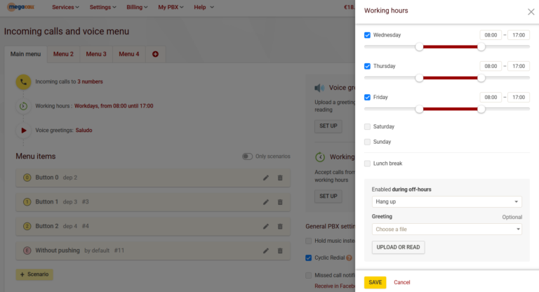 Autoresponder features Megacall PBX