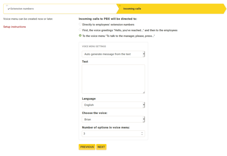 Basic setup pbx
