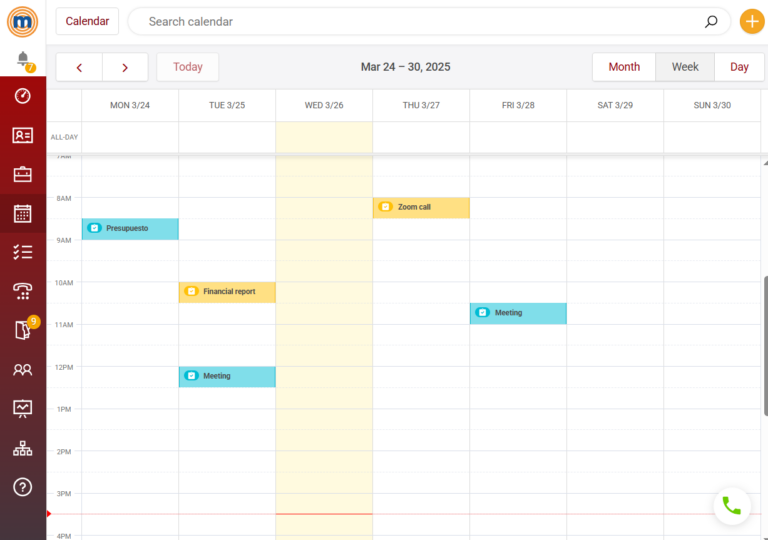 Calendar Megacall CRM