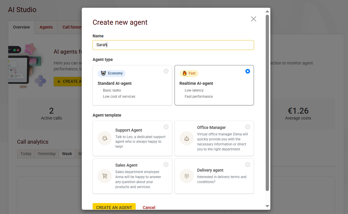 AI agent panel